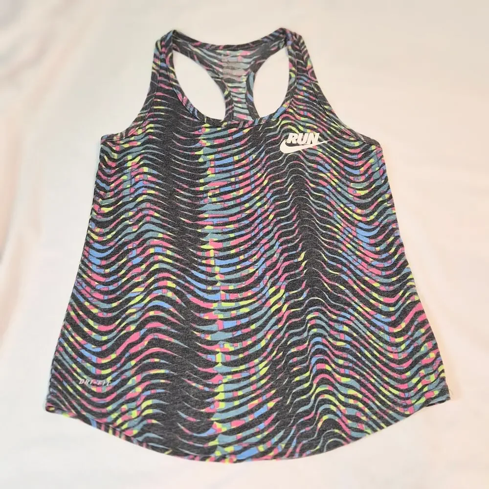 Nike Dri-Fit RUN Wave Print Racerback Tank Top Size XS Grey Pink Blue Yellow